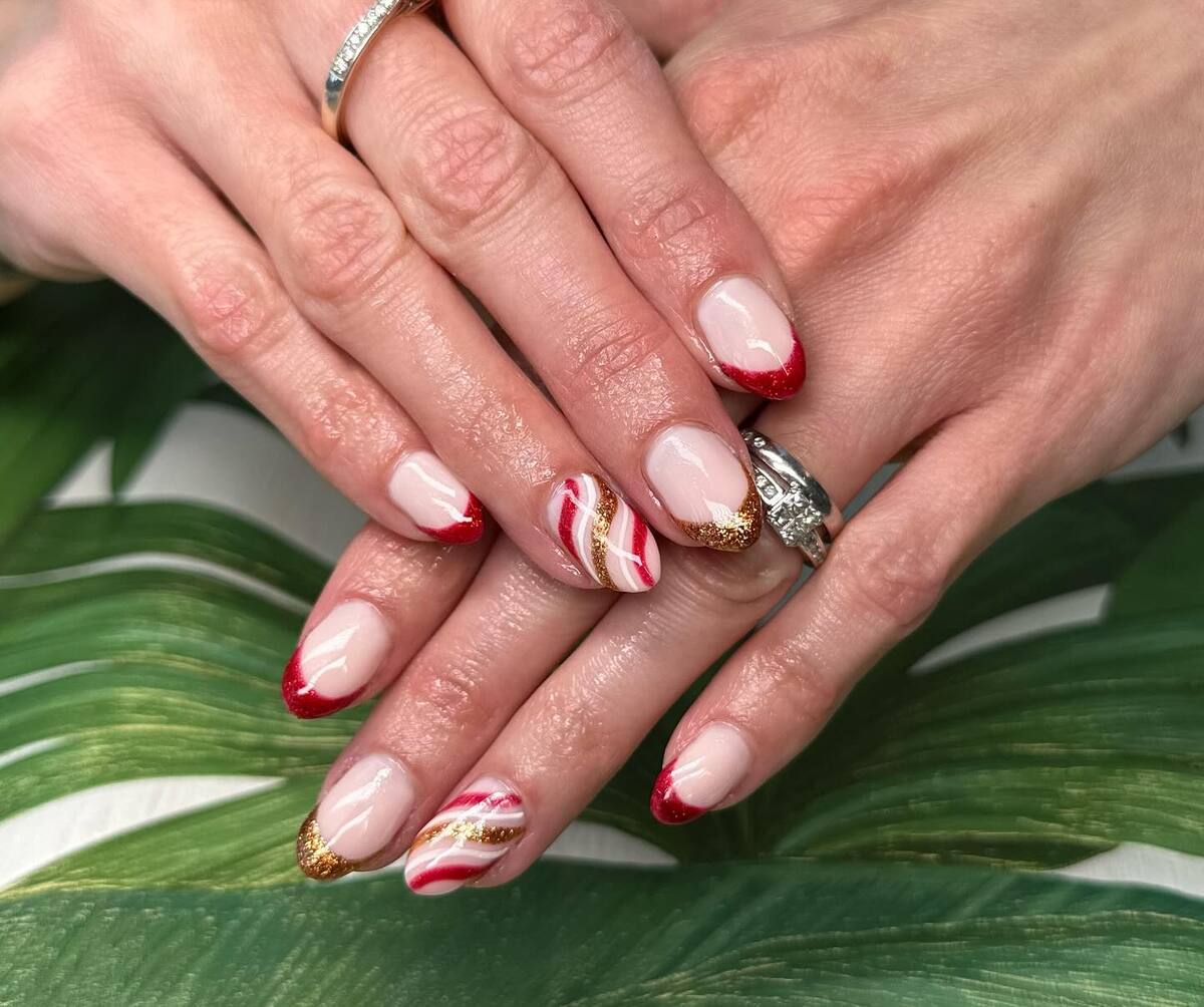 6. Candy Cane Sparkle French Nails