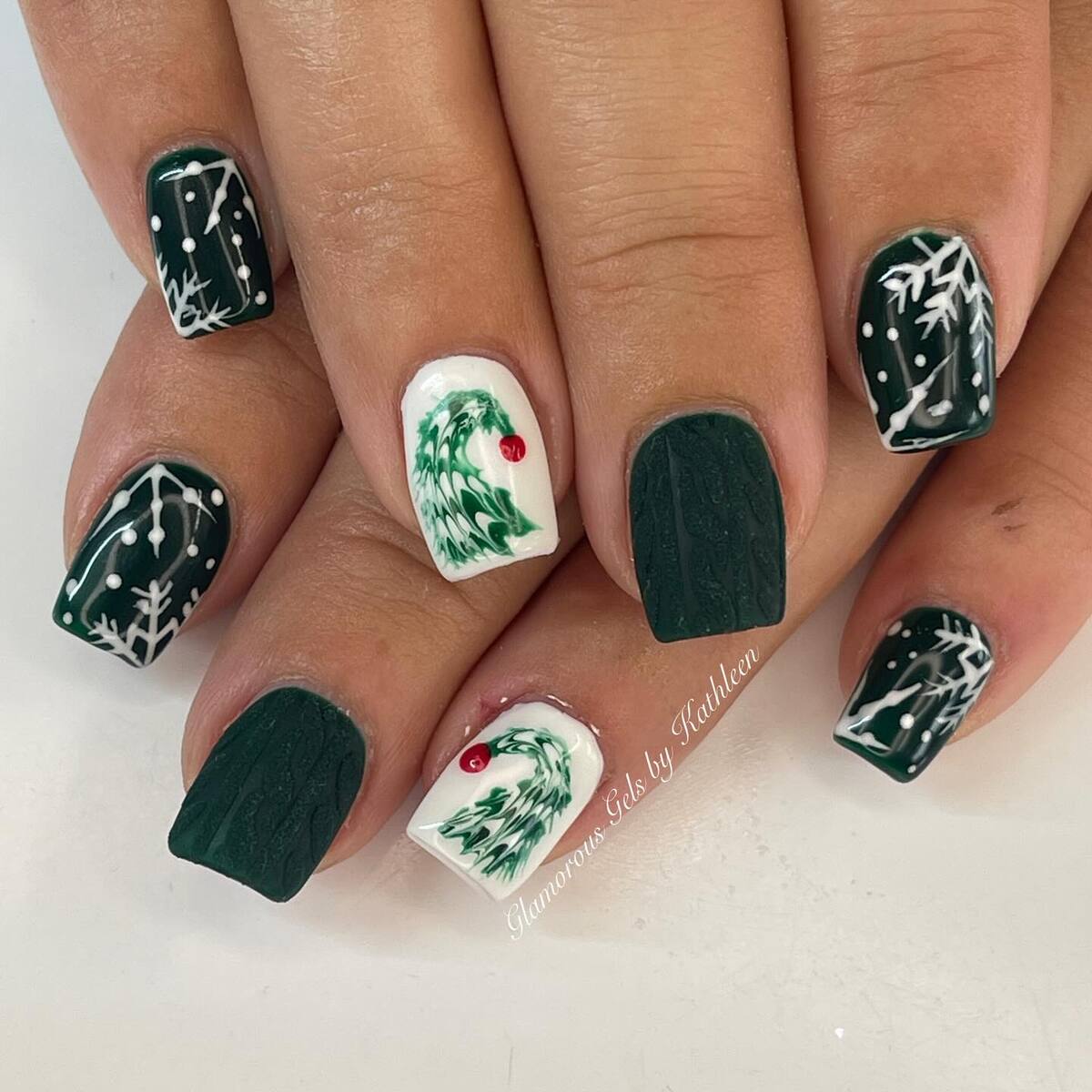 13. Snowy Forest Christmas Nails