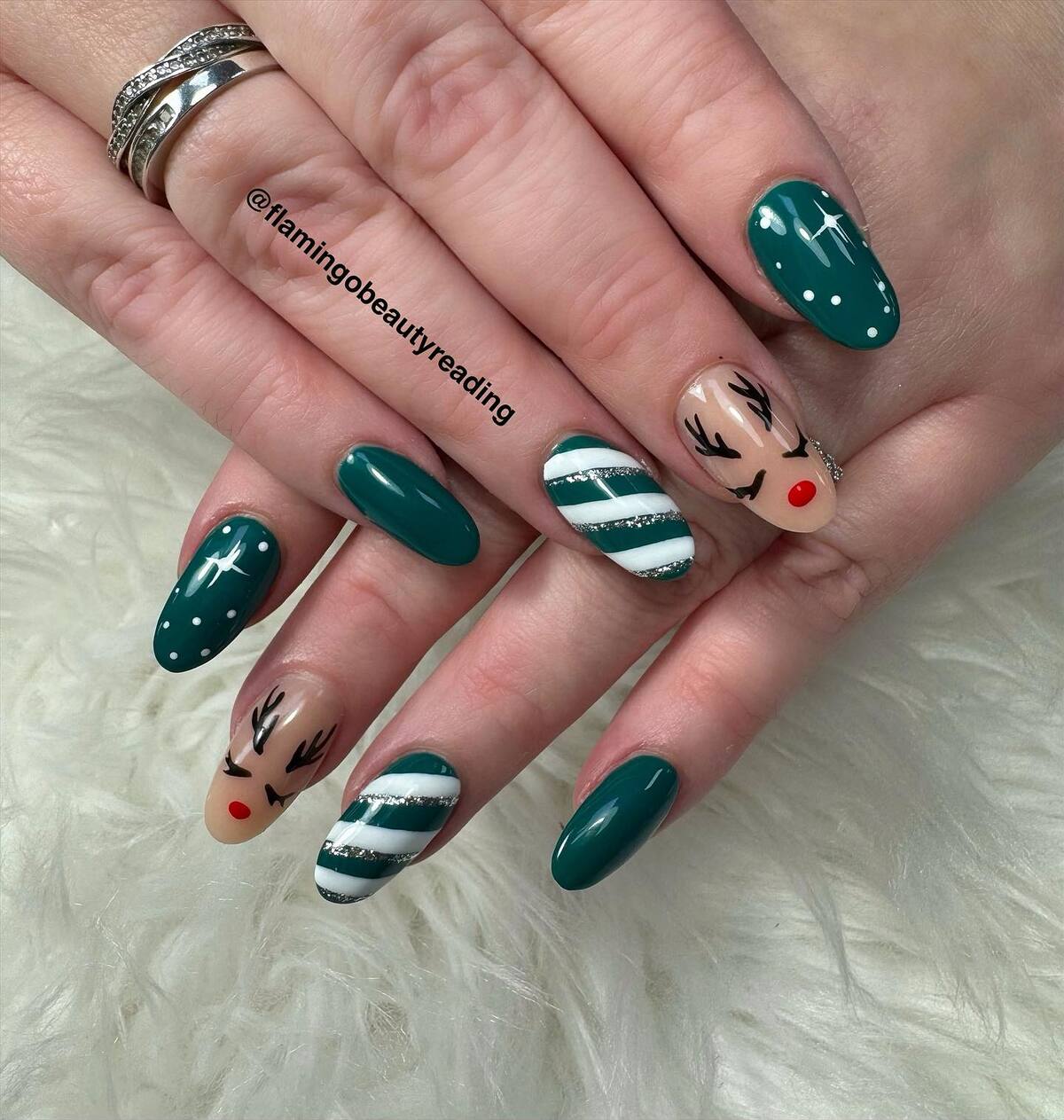 14. Rudolph and Candy Cane Nails