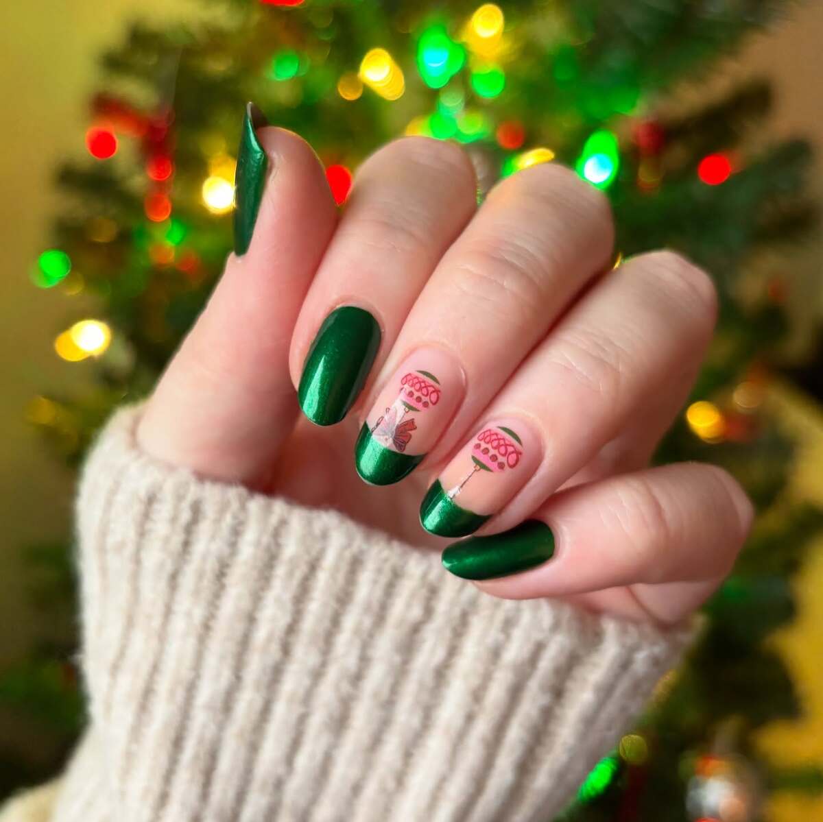 27. Festive Green with Christmas Ornament Accents