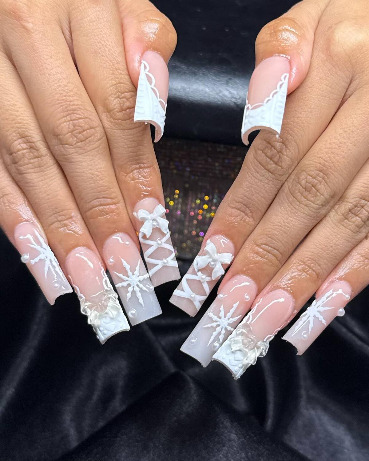 12. Elegant White Christmas Nails