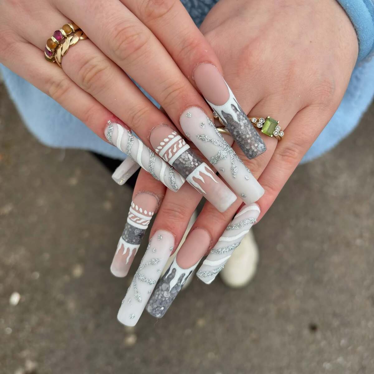 13. Silver & White Winter Wonderland Nails