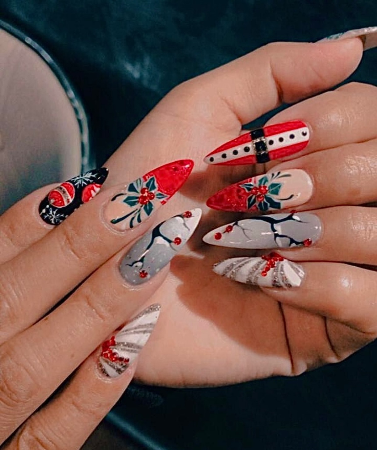 16. Festive Mix and Match Christmas Nails