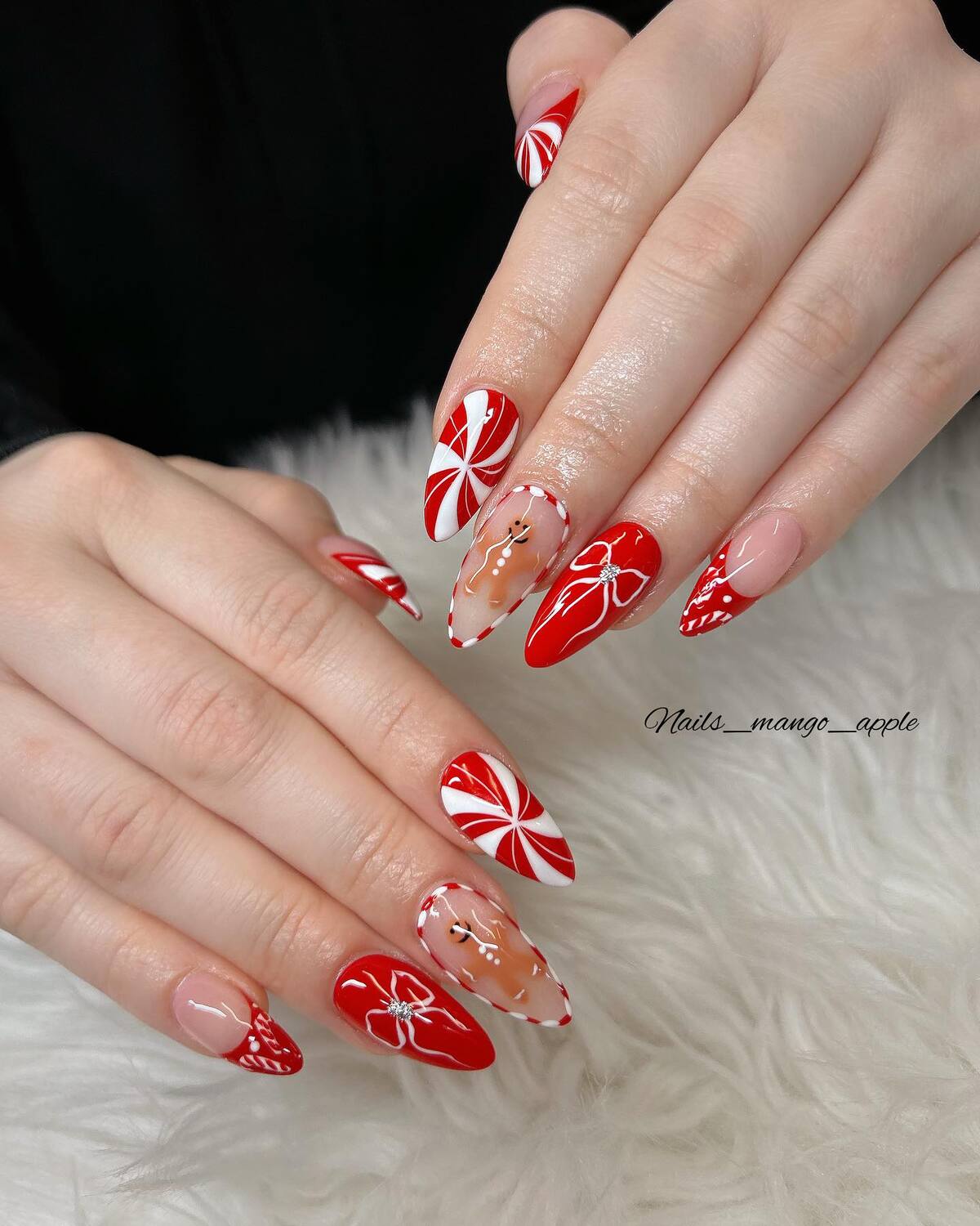 17. Peppermint Swirl Christmas Nails