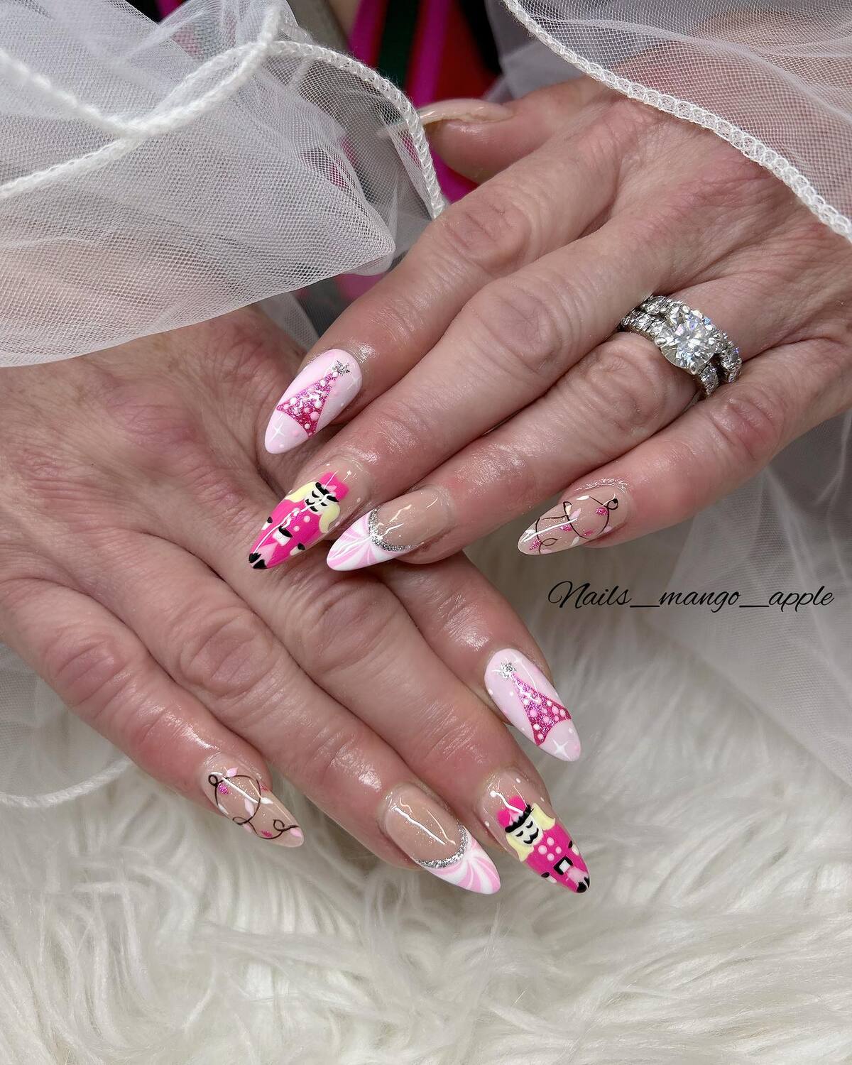 30. Pink Nutcracker Christmas Nails