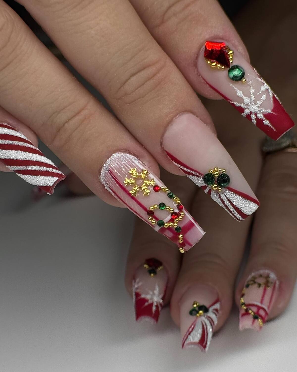 9. Festive Glam with Jewels & Candy Stripes