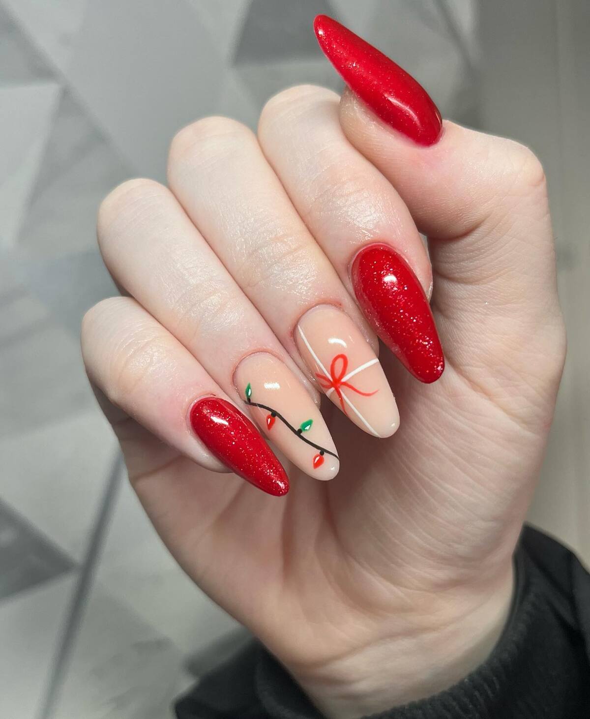 12. Classic Red Christmas Acrylic Nails