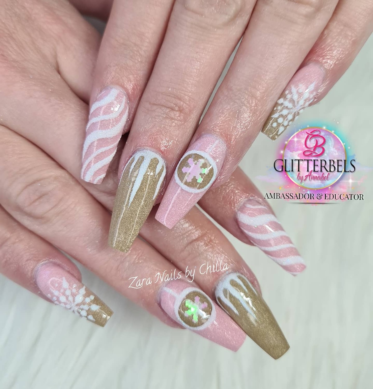 19. Gingerbread-Inspired Christmas Acrylic Nails