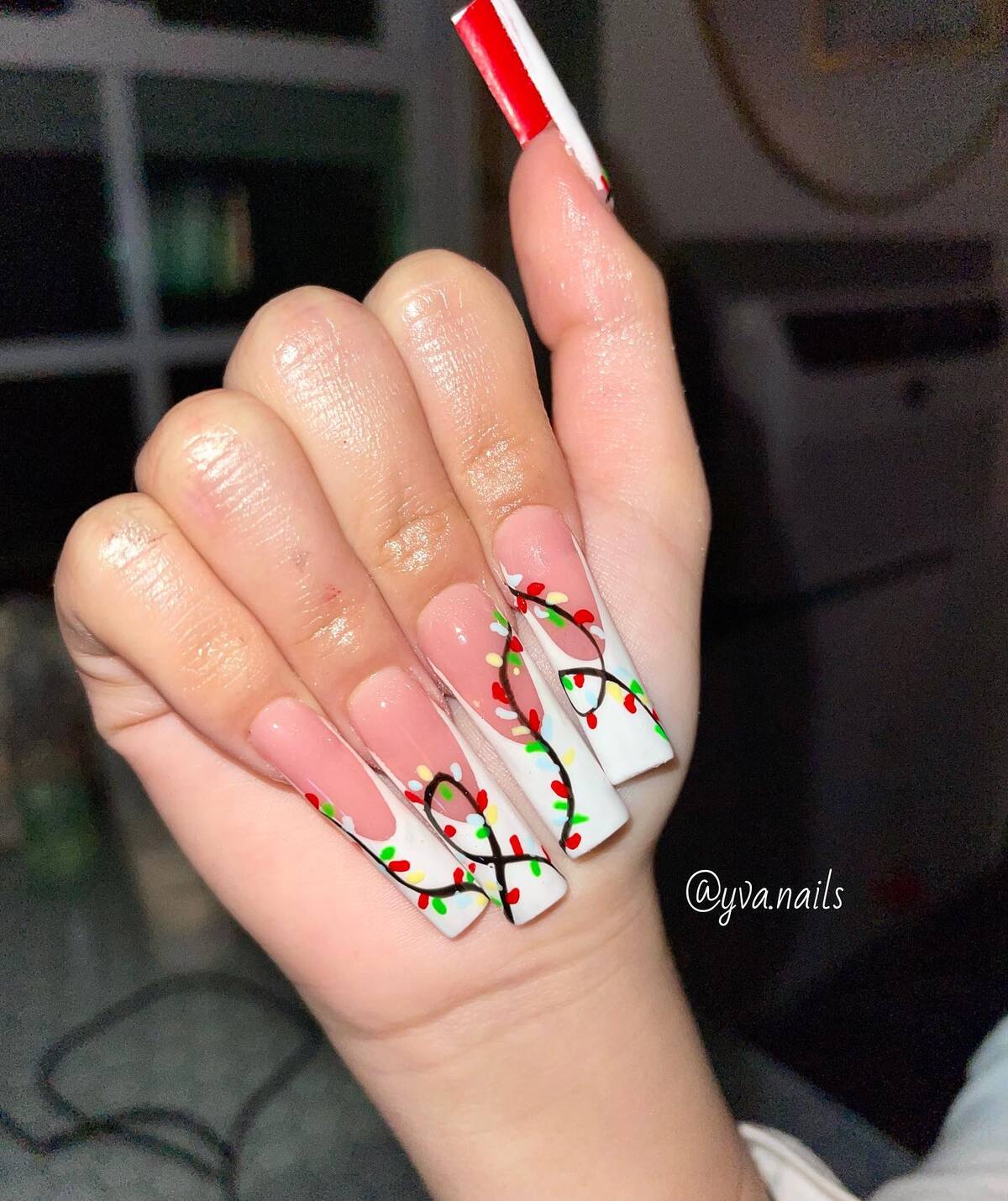 2. Christmas Lights on Acrylic Nails