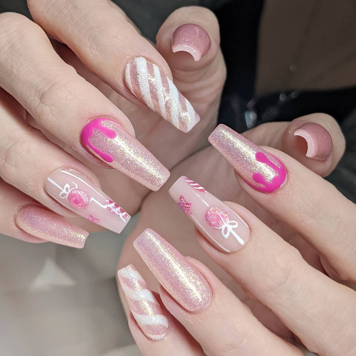 32. Sweet Pink Christmas Acrylic Nails