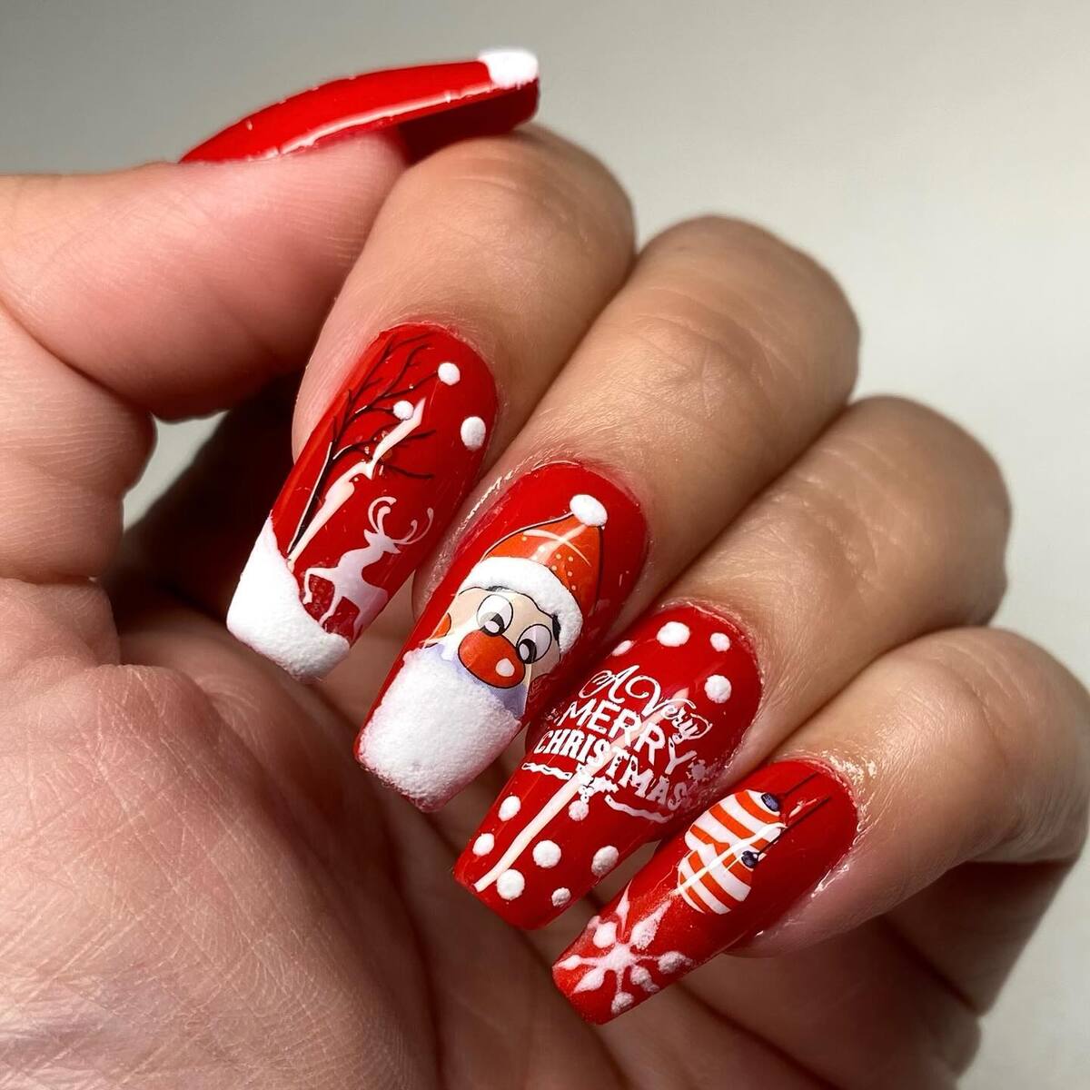 34. Festive Santa Christmas Acrylic Nails