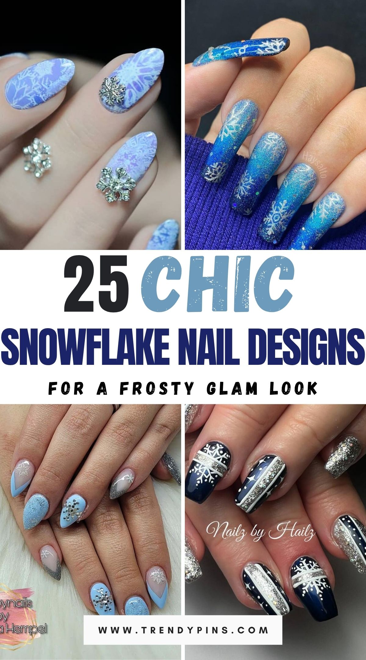 25 Chic Snowflake Nail Designs With Silver And Blue For A Magical Winter Manicure 1