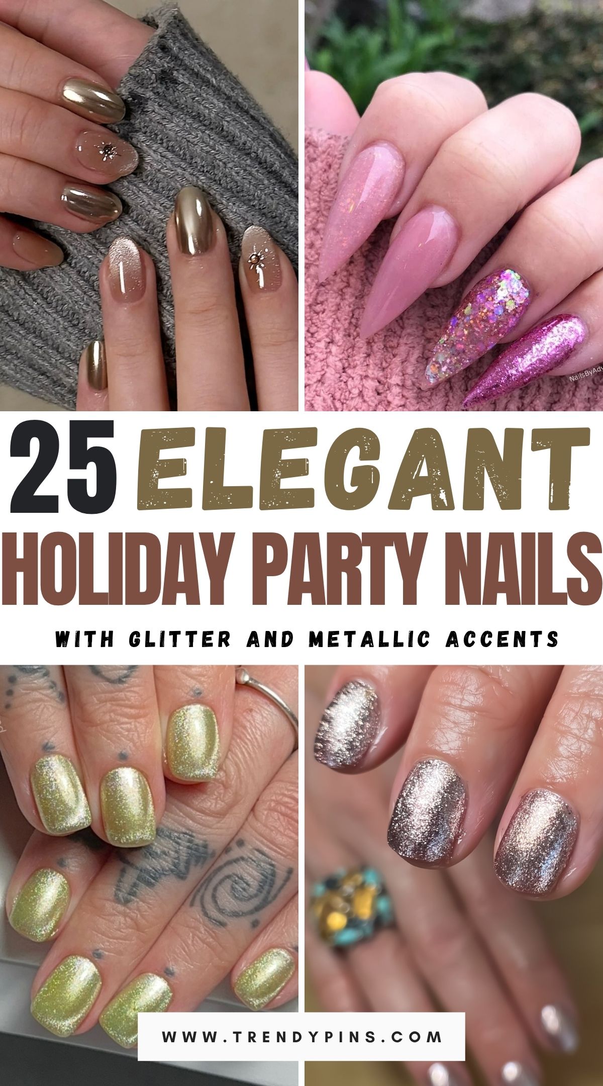 25 Elegant Holiday Party Nails With Glitter And Metallic Accents For A Festive Vibe 1