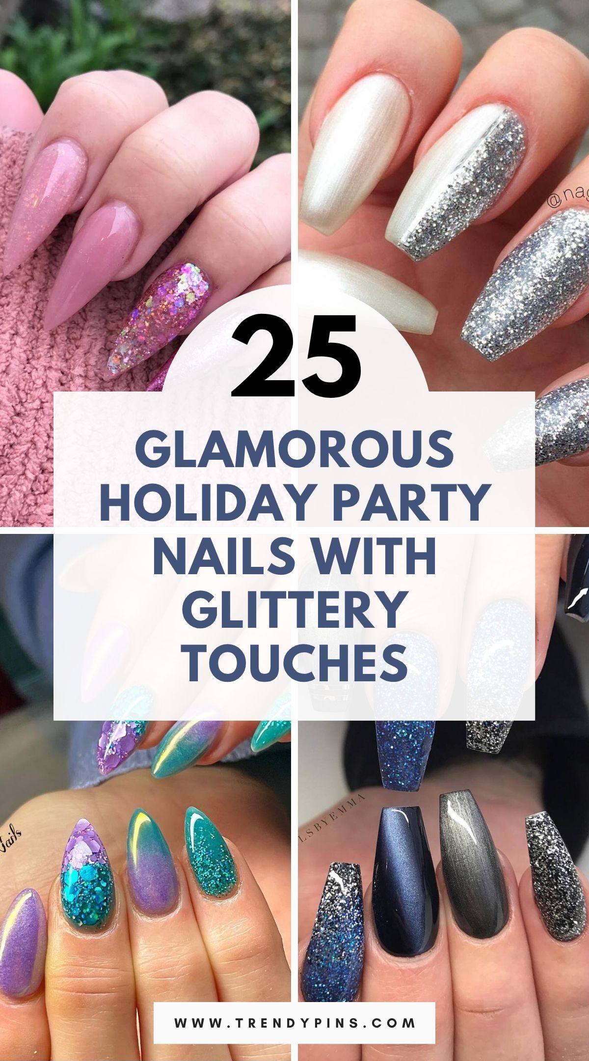25 Elegant Holiday Party Nails With Glitter And Metallic Accents For A Festive Vibe 3