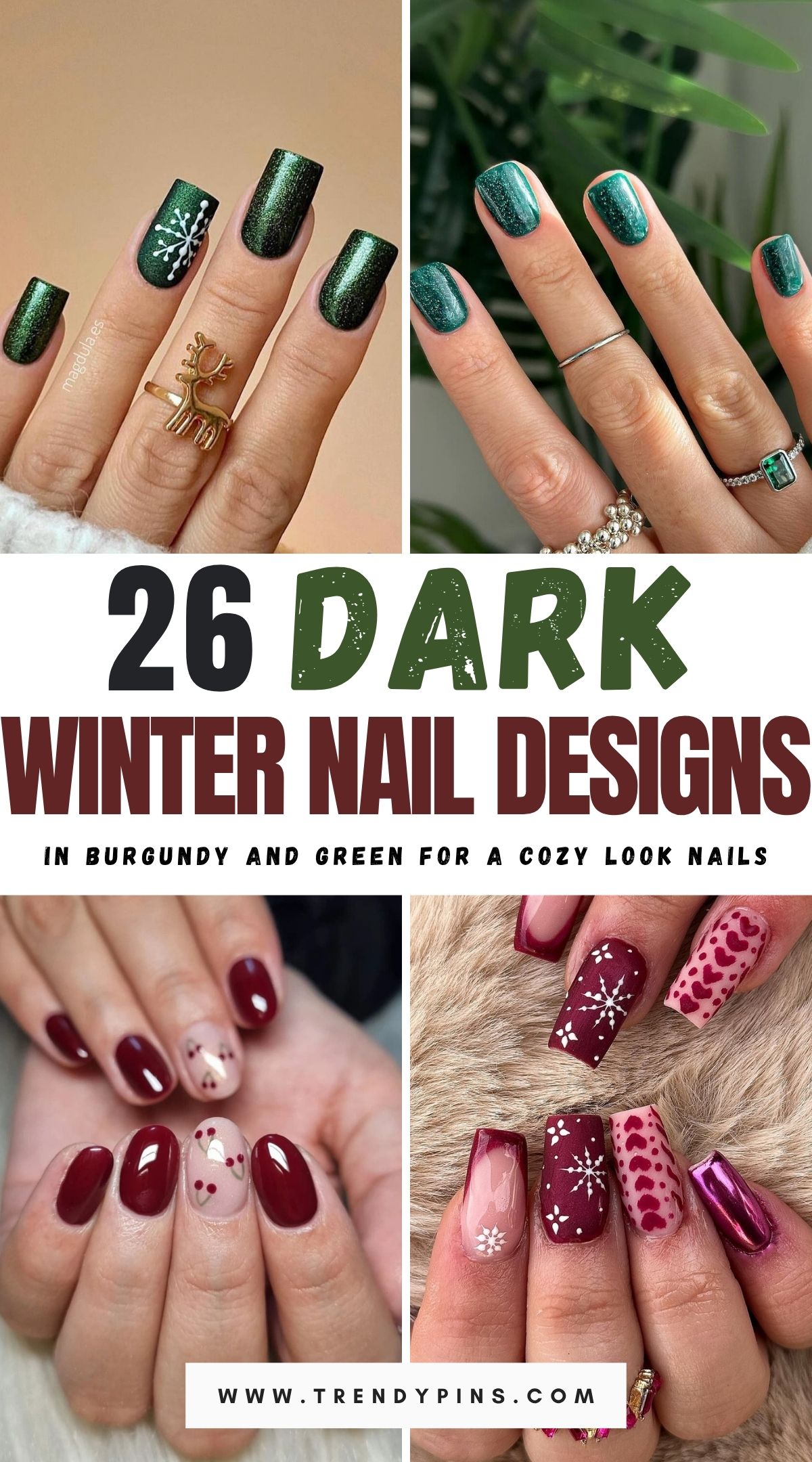 26 Dark Winter Nails In Deep Burgundy And Forest Green For A Cozy Look 1