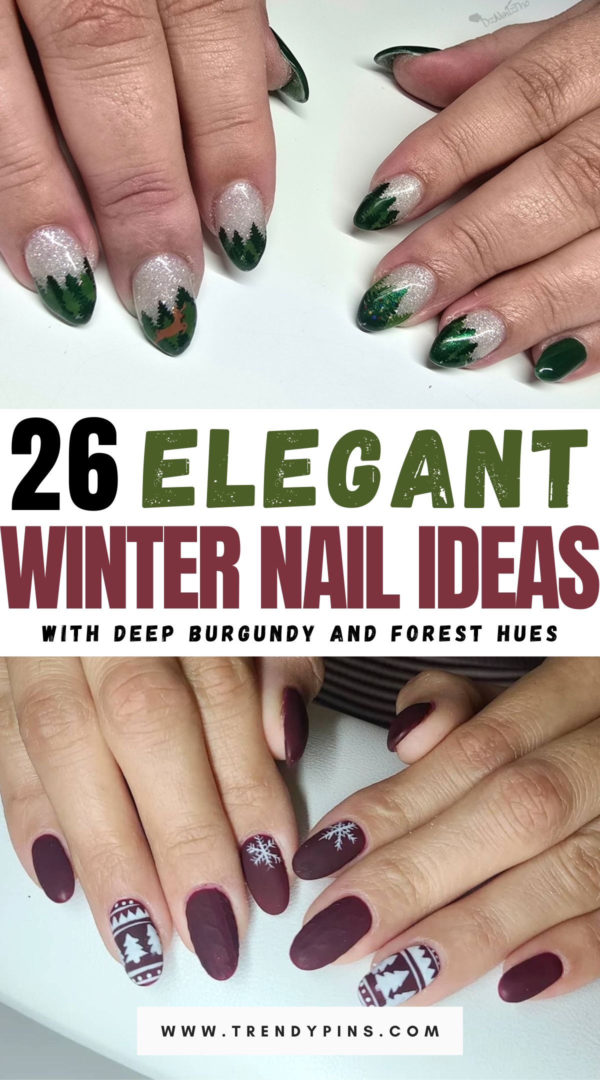 26 Dark Winter Nails In Deep Burgundy And Forest Green For A Cozy Look 2