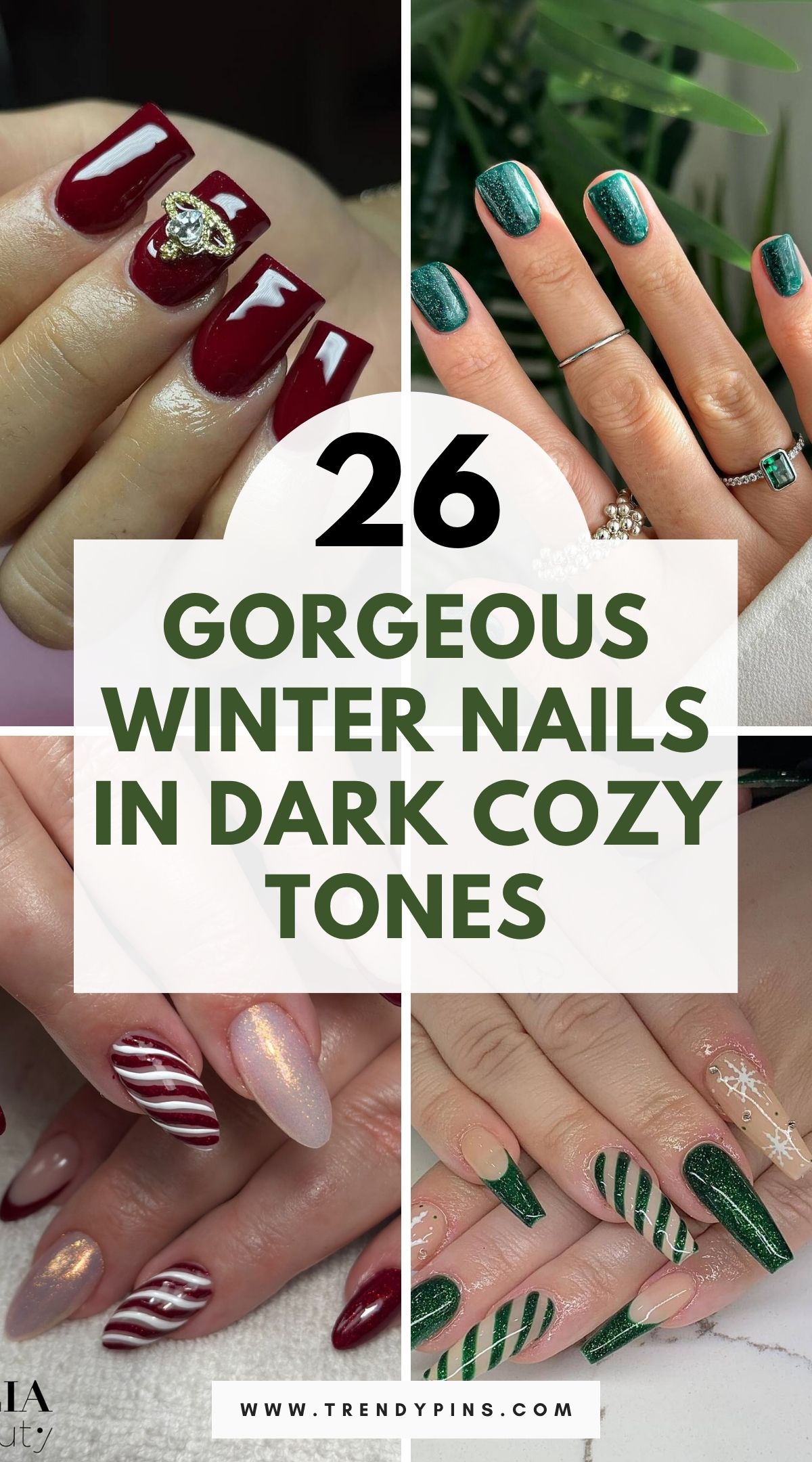 26 Dark Winter Nails In Deep Burgundy And Forest Green For A Cozy Look 3