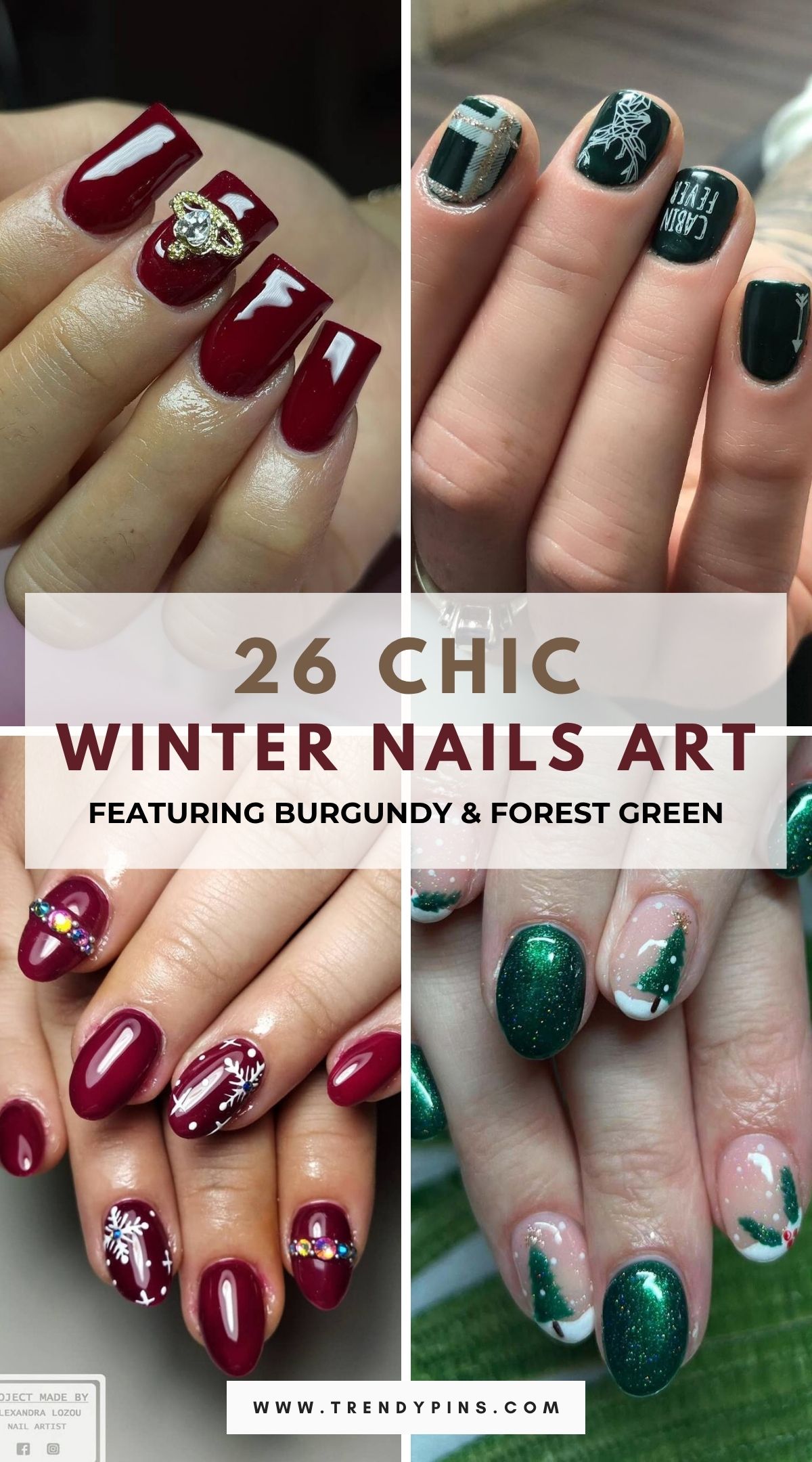 26 Dark Winter Nails In Deep Burgundy And Forest Green For A Cozy Look 4