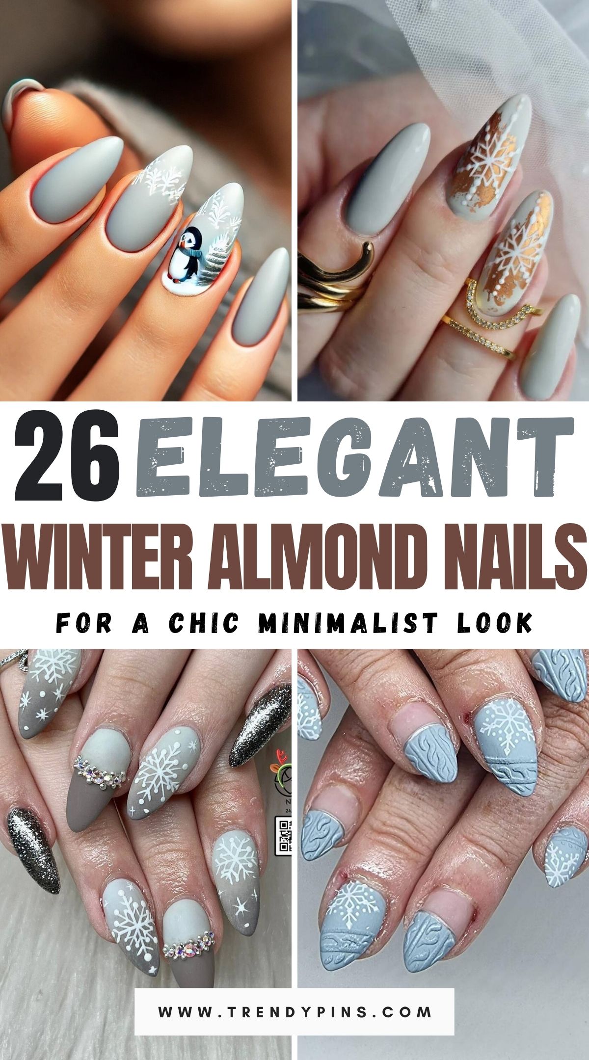 26 Elegant Winter Almond Nails In Matte White And Grey For A Minimalist Vibe 1