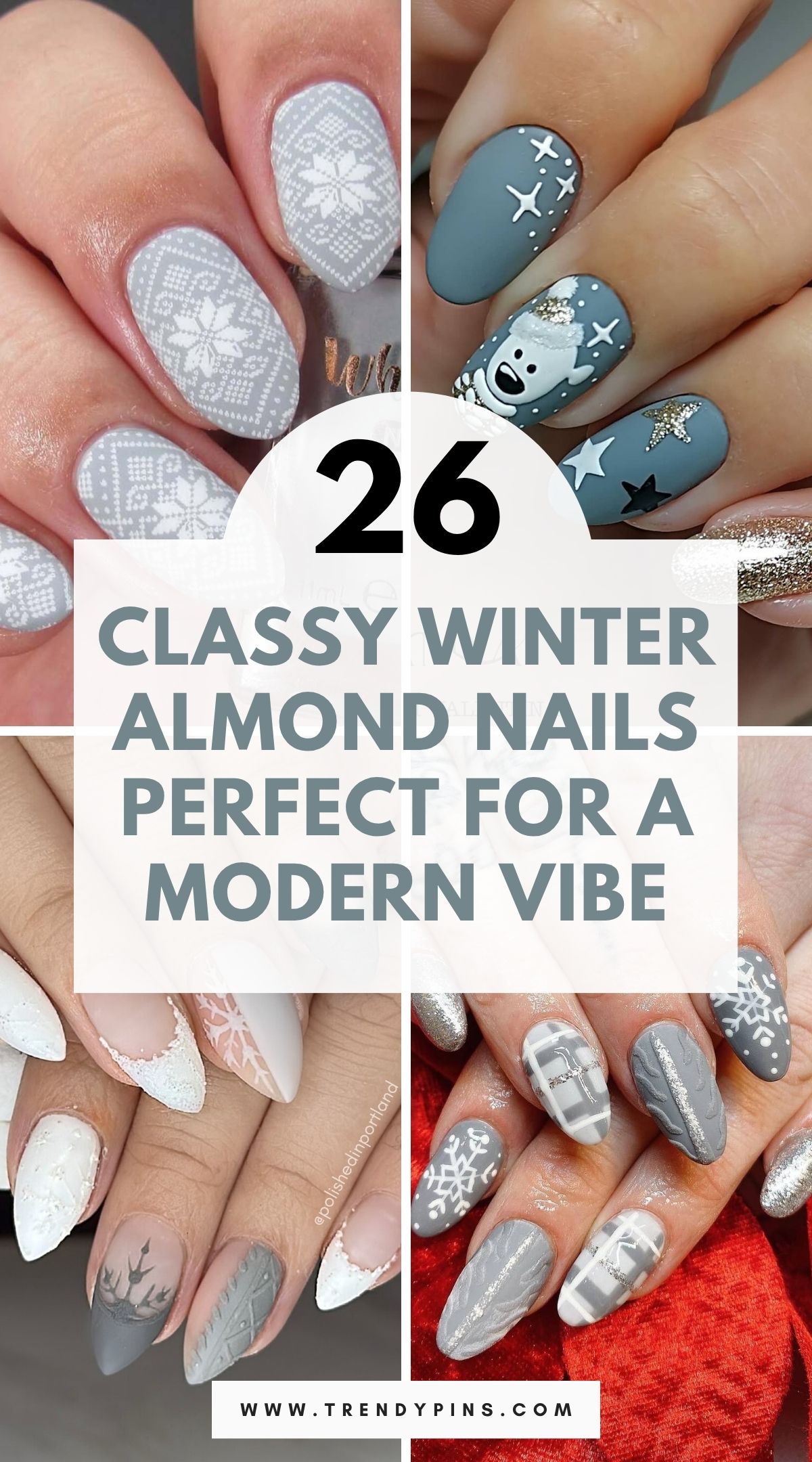 26 Elegant Winter Almond Nails In Matte White And Grey For A Minimalist Vibe 3