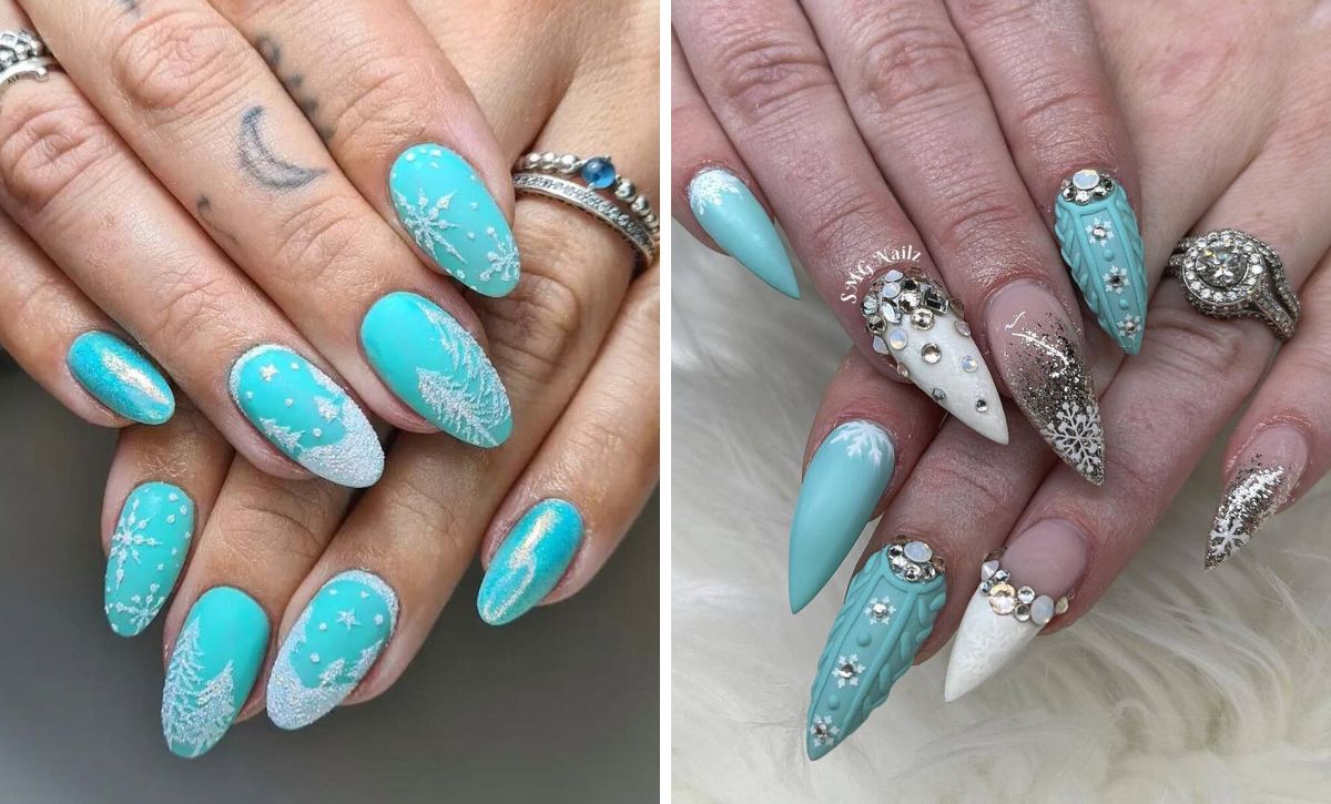 28 Matte Winter Nail Ideas In Frosty White And Pale Blue For A Soft Look