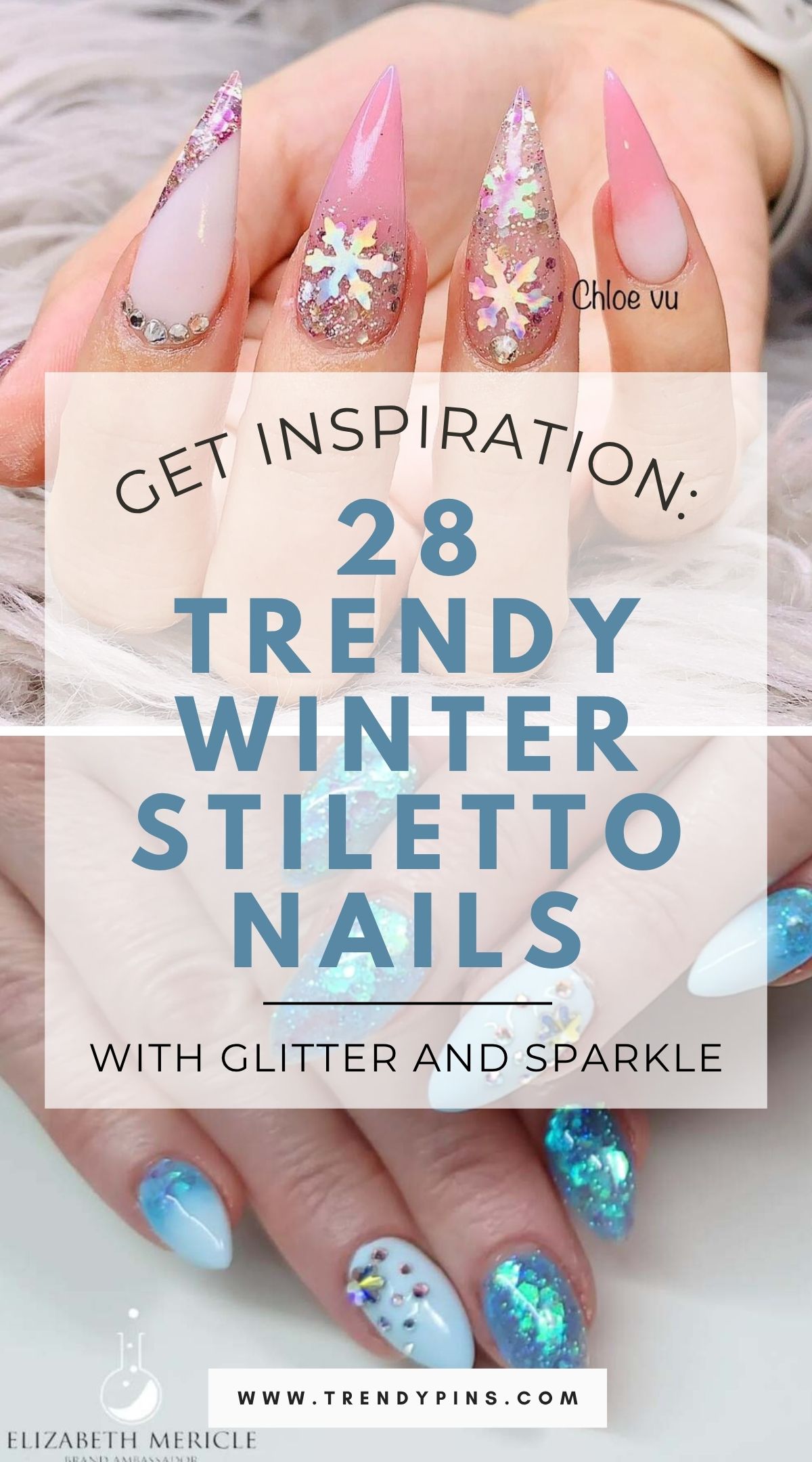 28 Frosty Winter Stiletto Nails With Glitter And Rhinestones For A Luxe Look 5