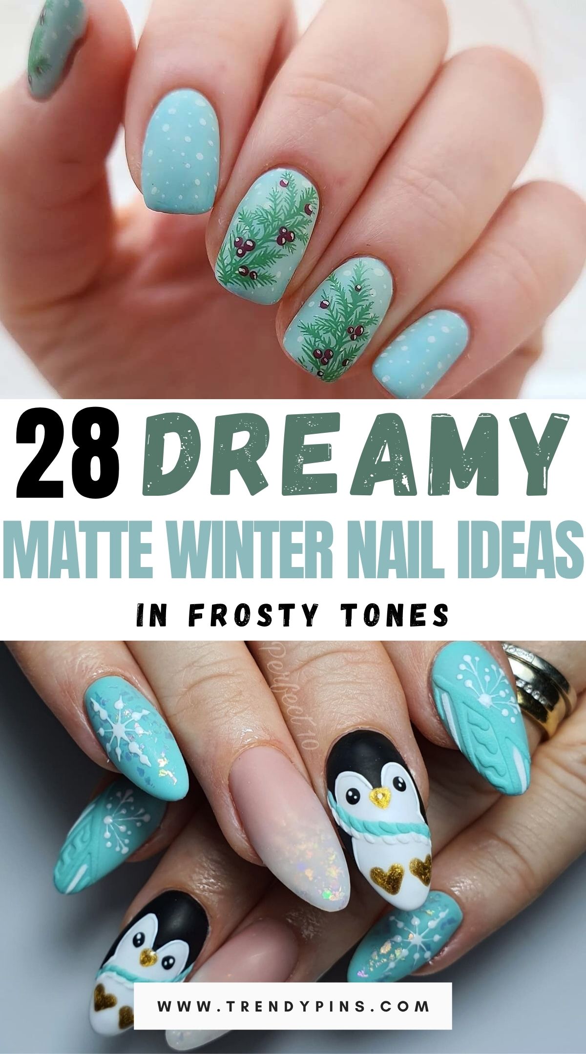 28 Matte Winter Nail Ideas In Frosty White And Pale Blue For A Soft Look 2