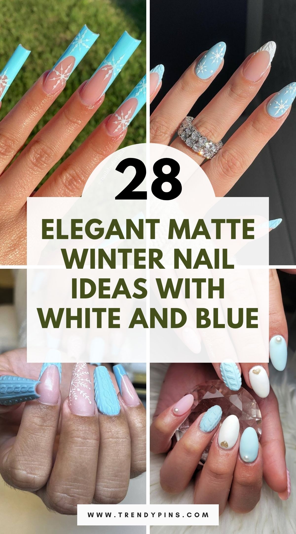 28 Matte Winter Nail Ideas In Frosty White And Pale Blue For A Soft Look 3