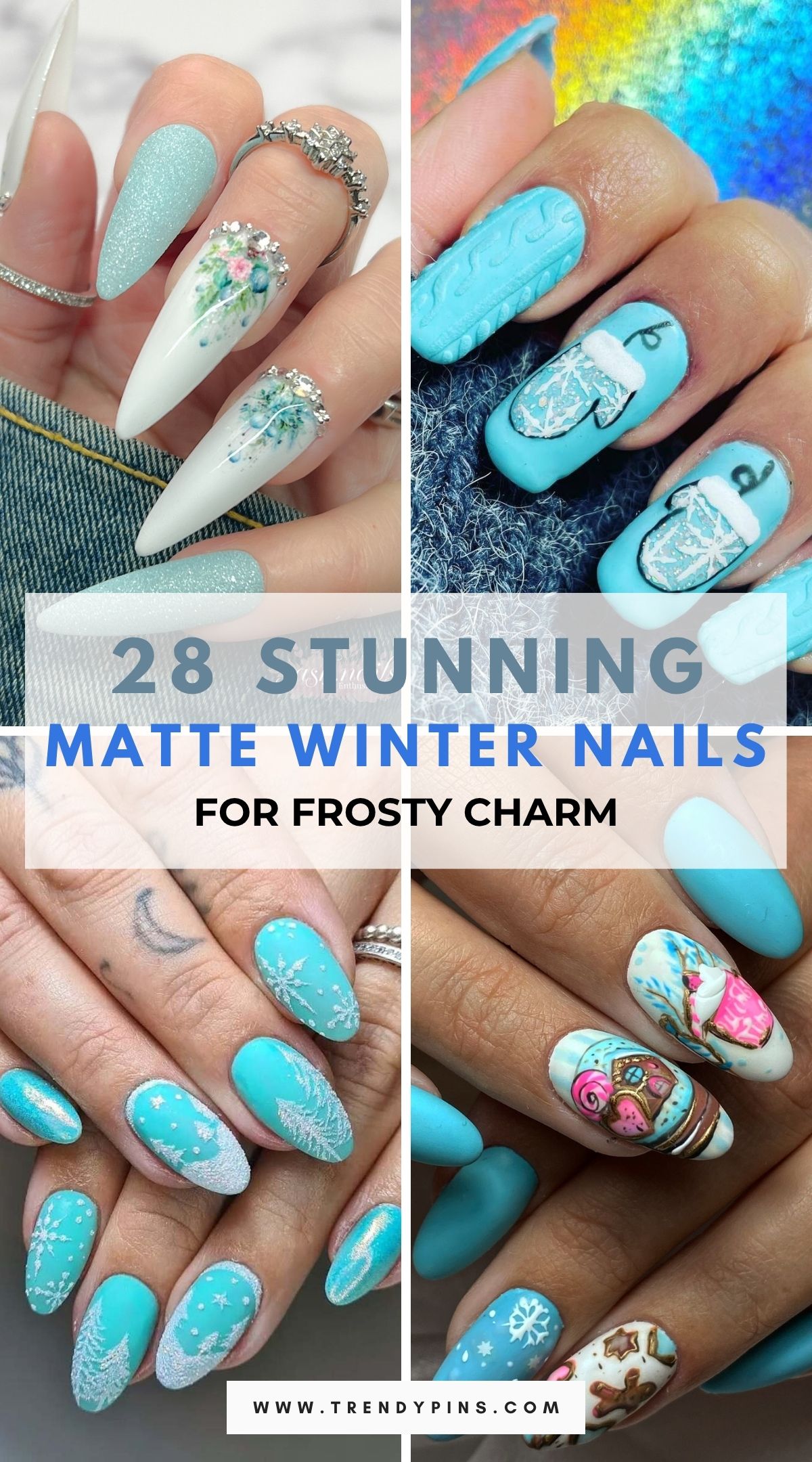 28 Matte Winter Nail Ideas In Frosty White And Pale Blue For A Soft Look 4