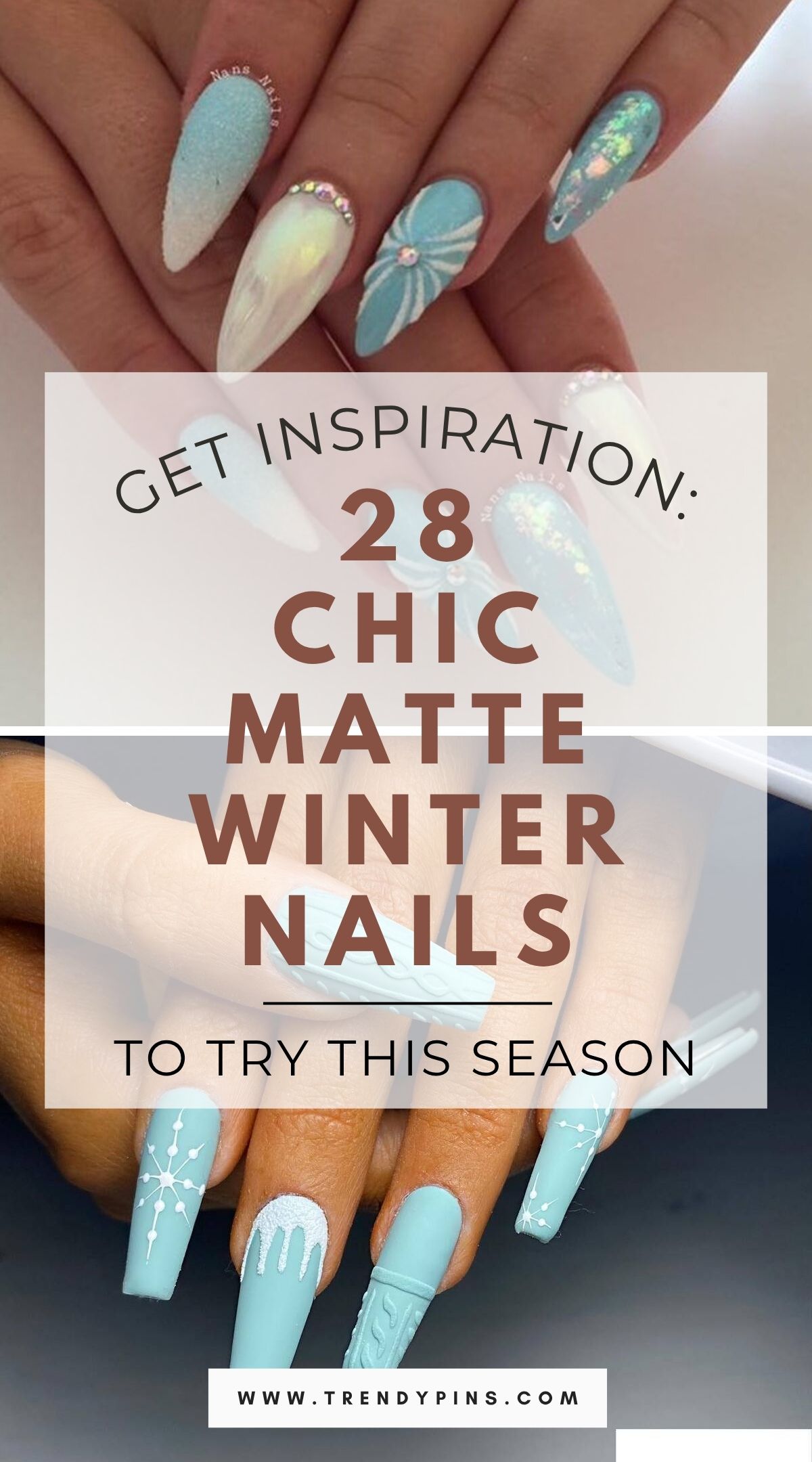 28 Matte Winter Nail Ideas In Frosty White And Pale Blue For A Soft Look 5