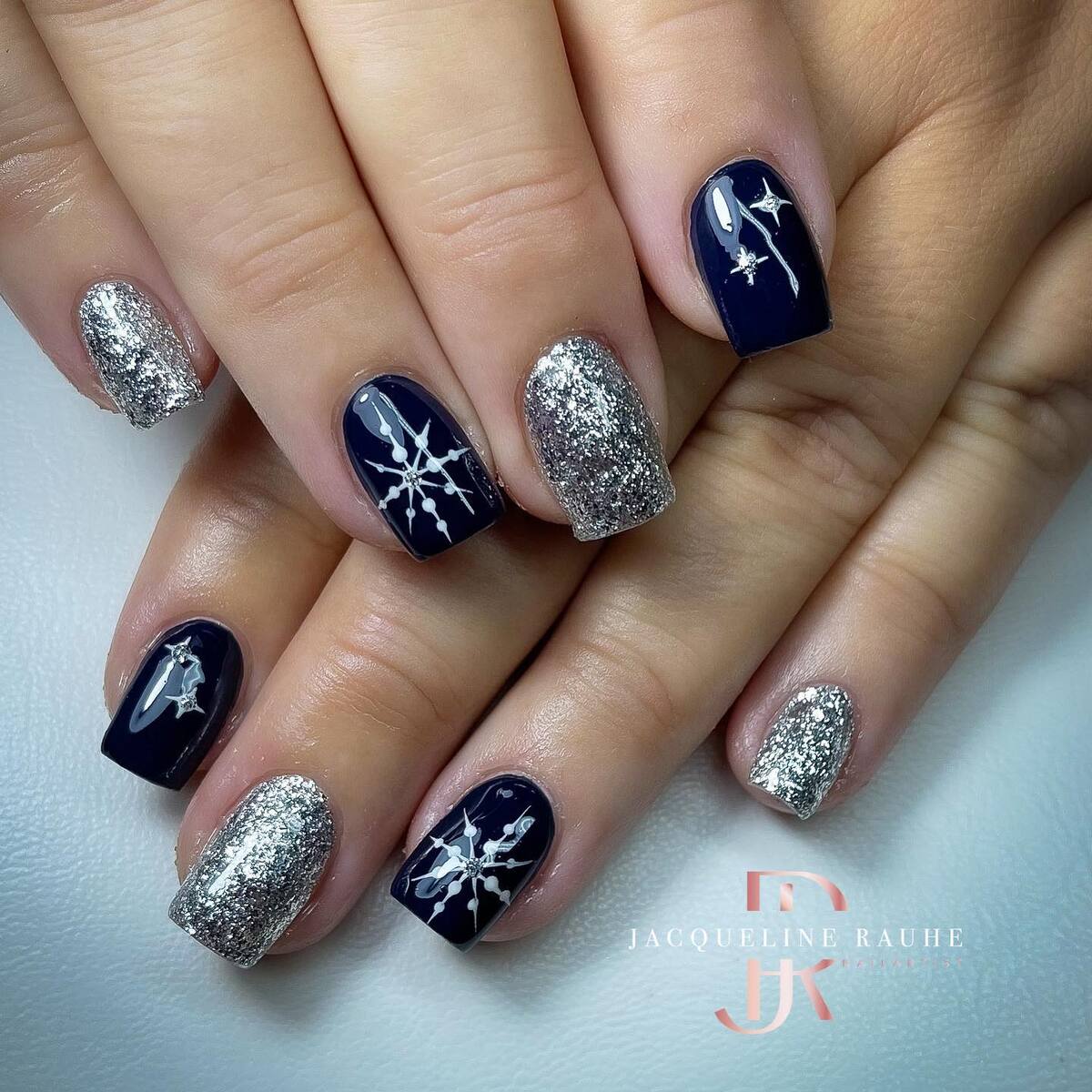 7. Starlit Silver Snowflakes