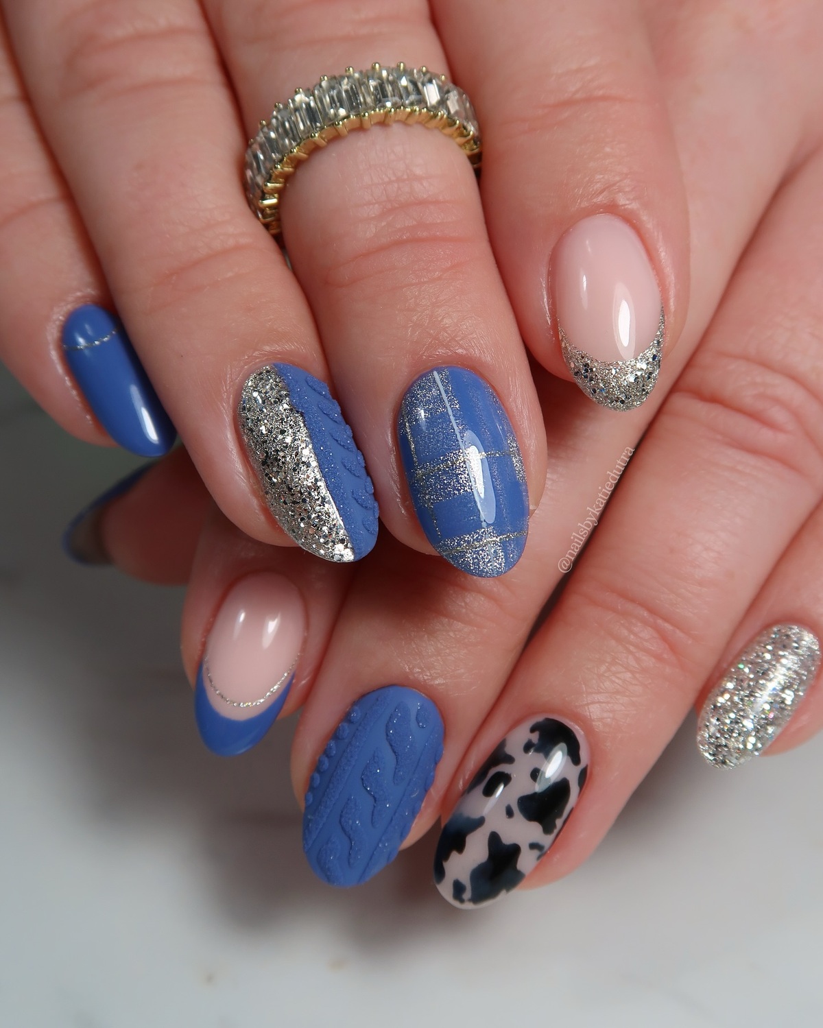 12. Blue Sweater Glam with Silver Accents