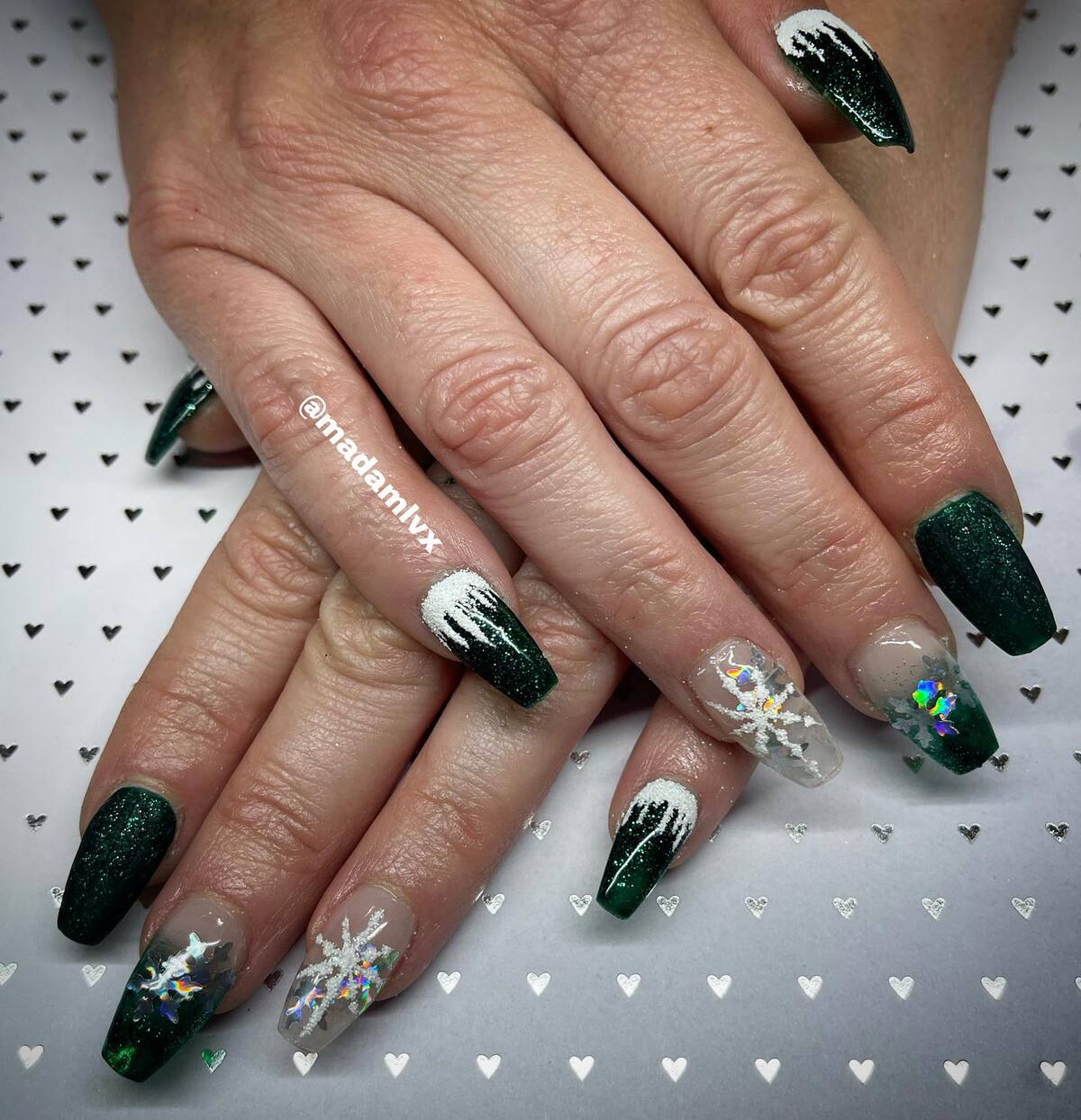 11. Frosted Forest Green with Sparkling Snowflakes