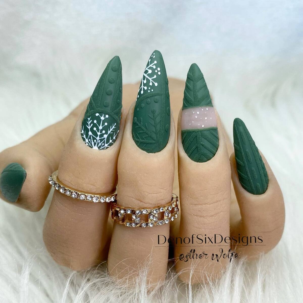 19. Forest Green Knit with Snowy Winter Details