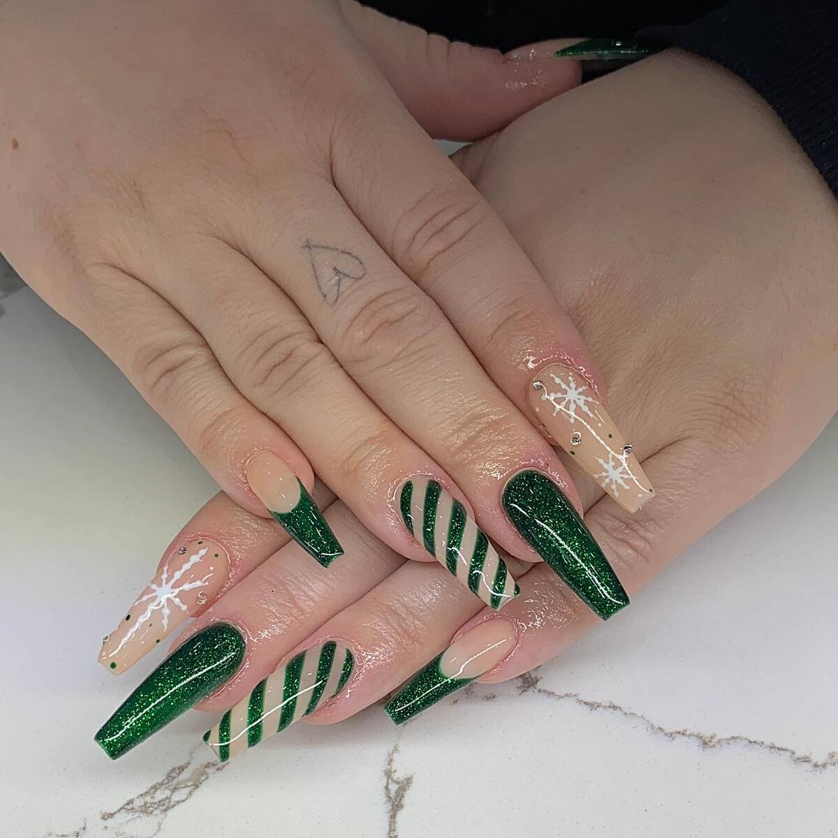 21. Glittering Evergreen Candy Cane Charm