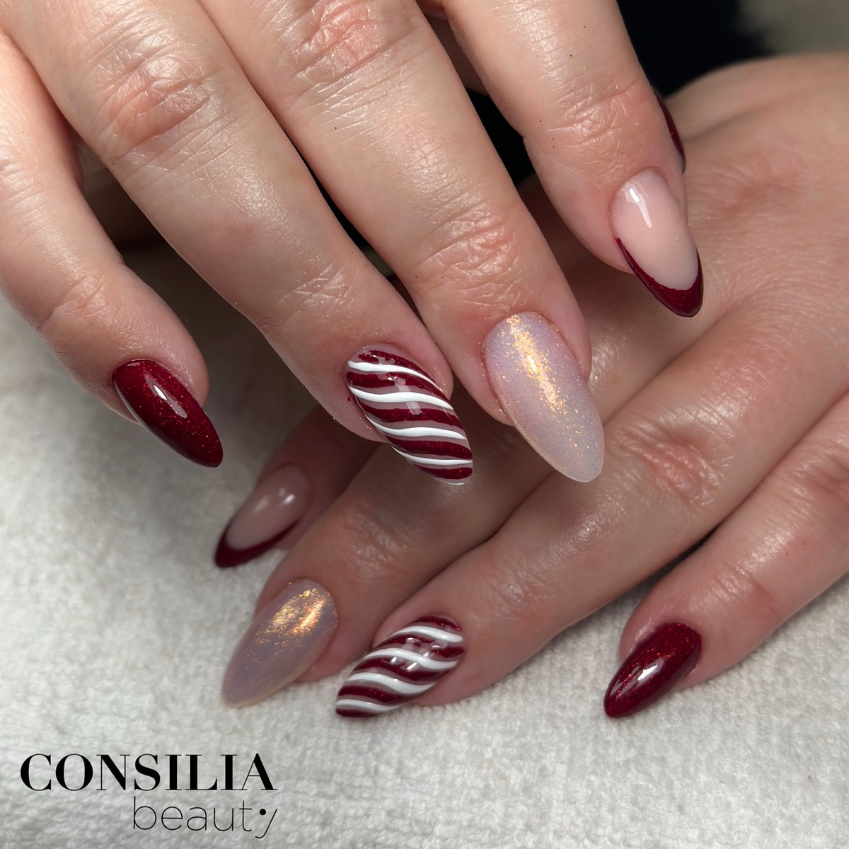 6. Candy Cane Charm with Burgundy Sparkle