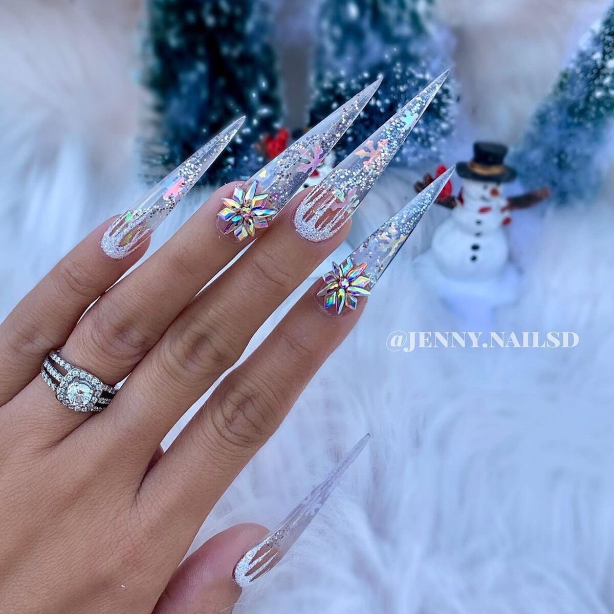 13. Icy Crystal Stiletto Nails
