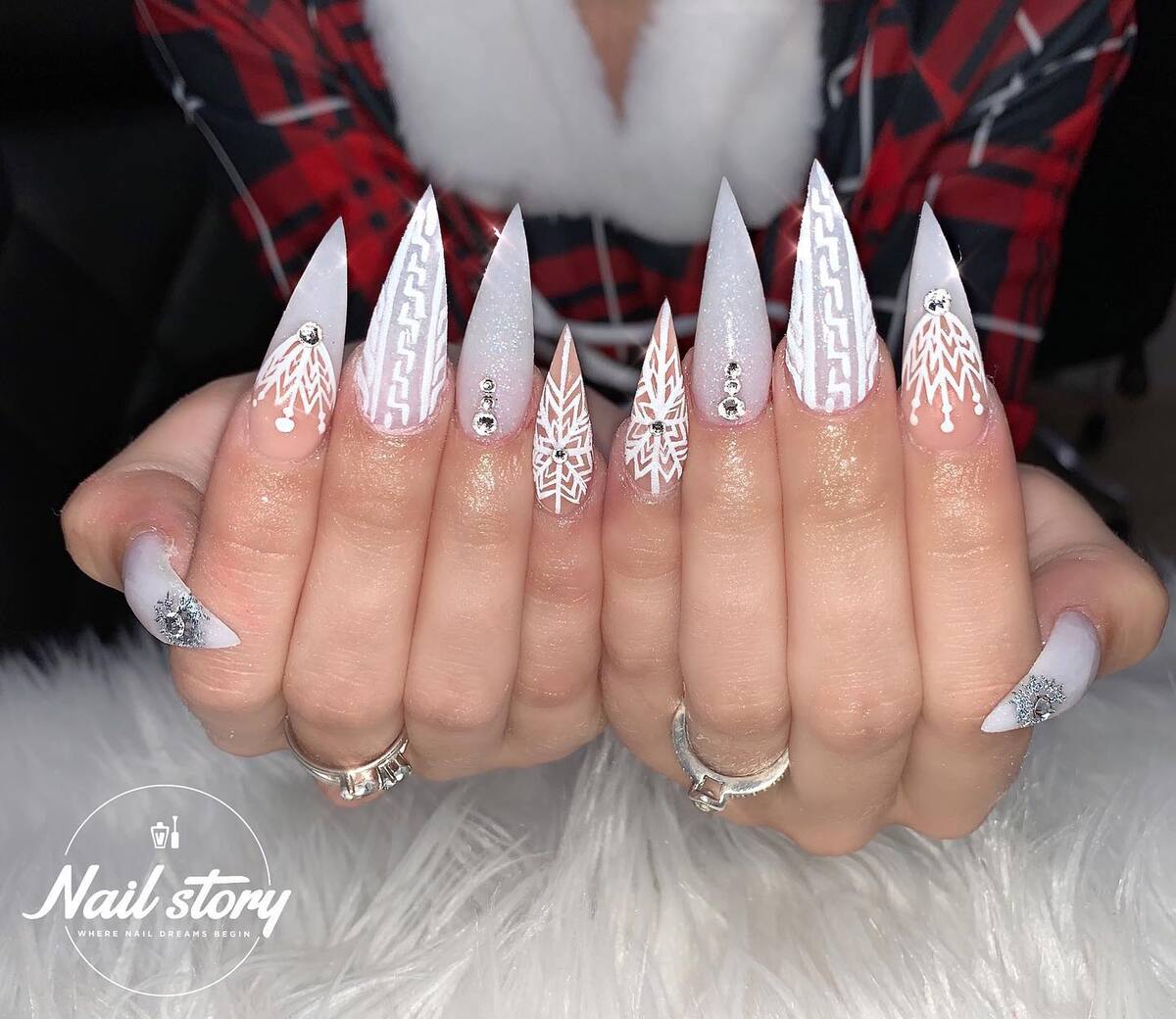 8. Snowflake Symphony in White and Silver