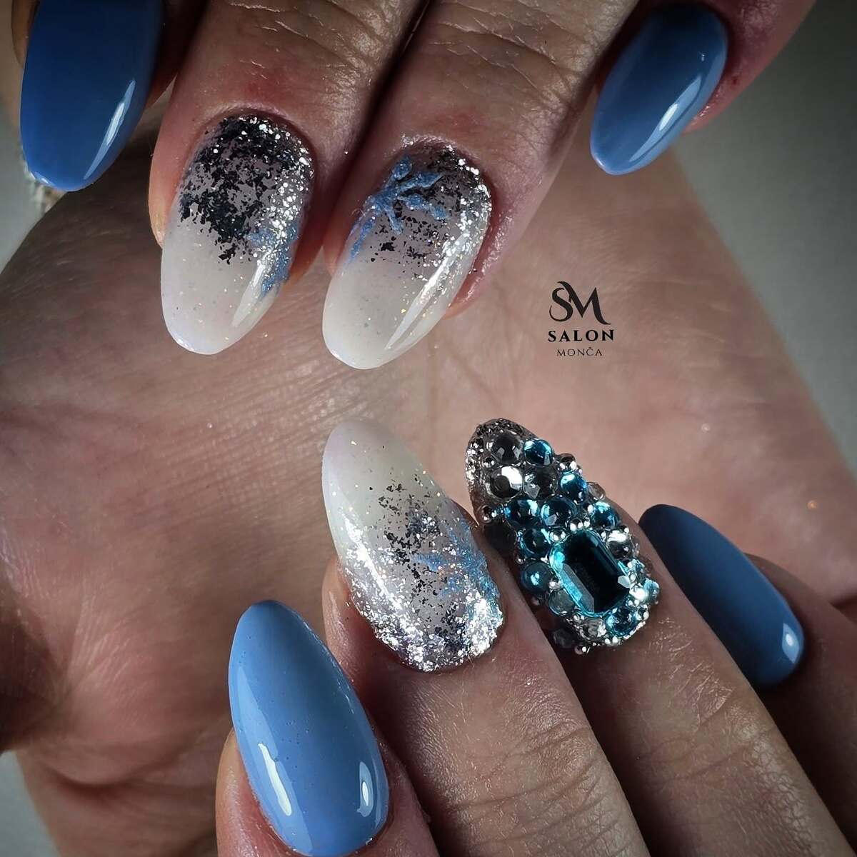 2. Frosted Glamour with Jewel Accents