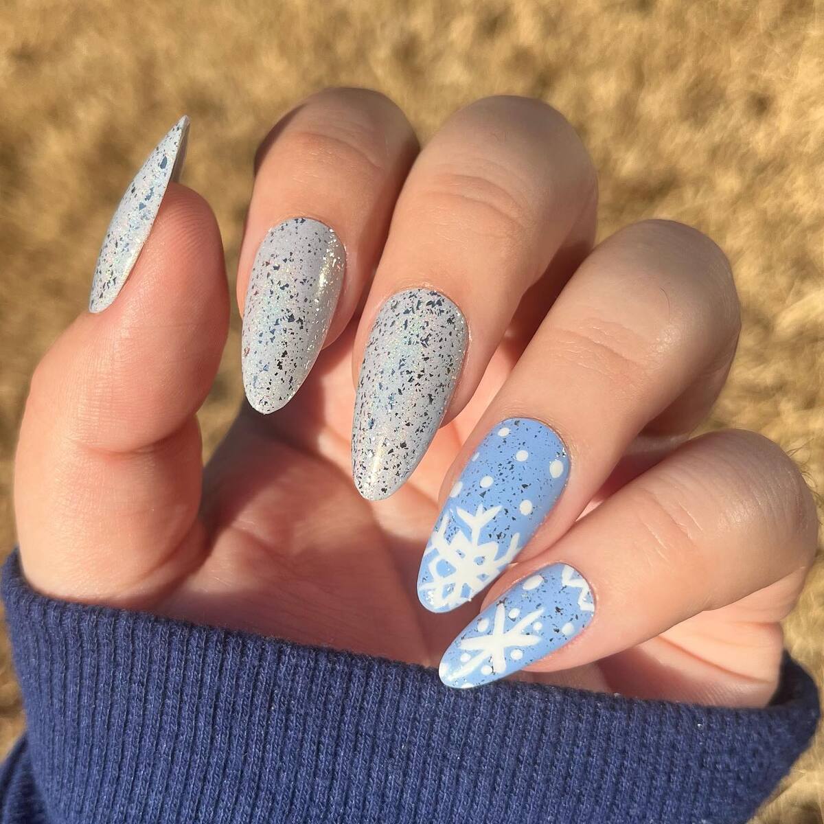 6. Snowflake Whispers on Icy Blue